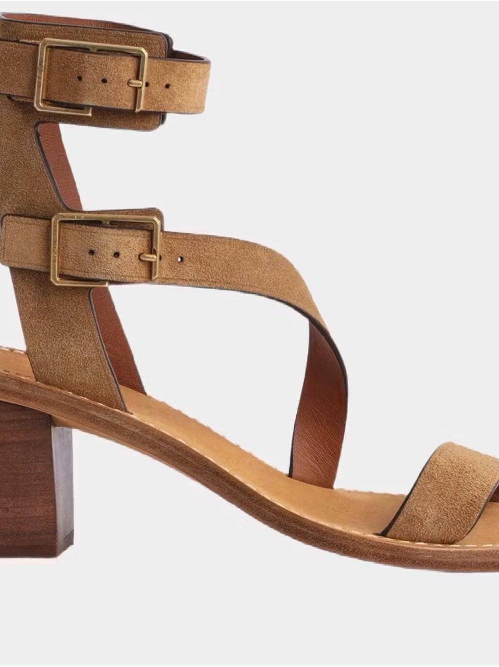 Zadig & Voltaire Tan Suede Double-Buckle Block Heel Sandal - Picture 2 of 4